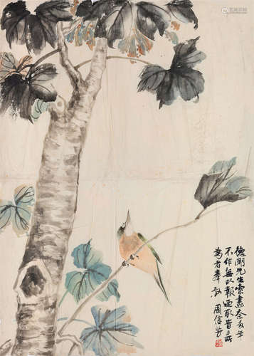 1895-1975 周信芳 花鸟 设色纸本 镜片