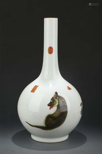 Colour Enameled Long Neck Vase from Qing