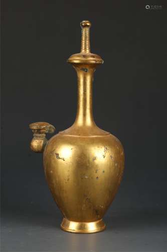 Copper and Golden Long Neck Vase from Tang