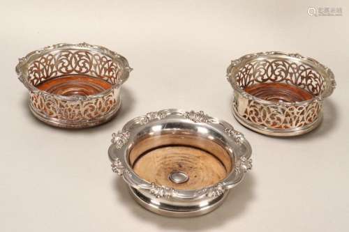 Three Silver Plate Bottle Coasters,