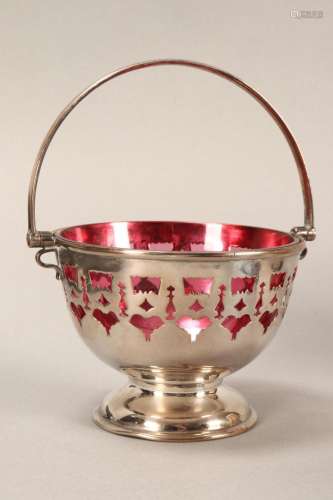 Silver Plate and Ruby Glass Basket,
