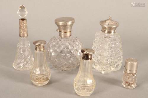 Six Sterling Silver Topped Toiletry Bottles,