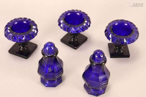 Five 19th Century Cobalt Blue Glass Cruets,