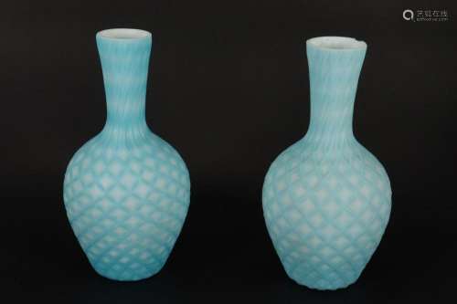Pair of Satin Lace Glass Vases,