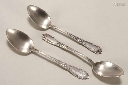 Three Russian Silver Teaspoons,