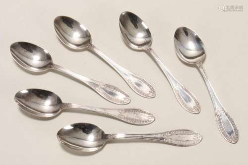 Six 800 Standard Silver Coffee Spoons,