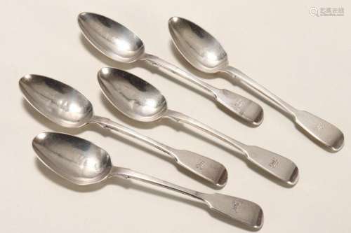 Set of Five Victorian Sterling Silver Spoons,