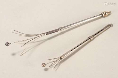 Two English Sterling Silver Swizzle Sticks,