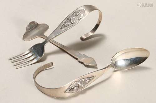 Three Thai Sterling Silver Christening Set,