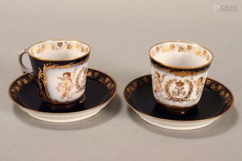 Pair of Sevres Porcelain Demi Tasse and Saucers,