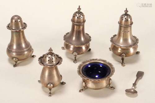 Five Piece Sterling Silver Cruet Set,