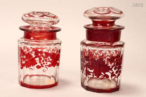 Two 19th Century Bohemia Glass Lidded Jars,