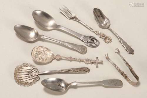 Group of Silver Teaspoons and a Pair of Sugar
