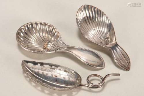 Three Early English Sheffield Plate Caddy Spoons,