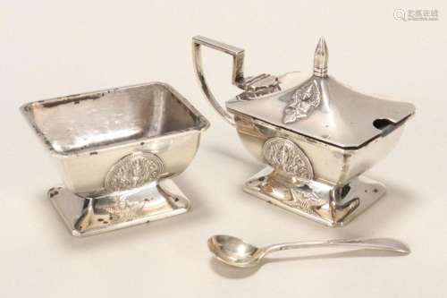 Pair of Thai Sterling Silver Condiments Pots,