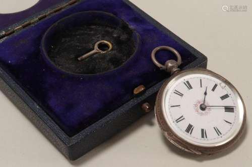 Victorian Sterling Silver Pocket Watch In Case,