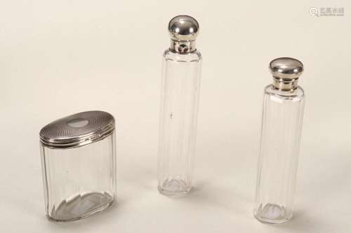 Three Sterling Silver Capped Toilet Jars,