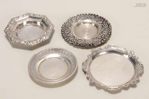 Four Assorted Silver Pin Dishes,