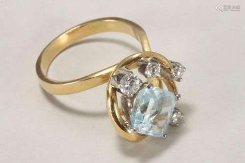 Ladies 18ct Gold, Aquamarine and Diamond Ring,