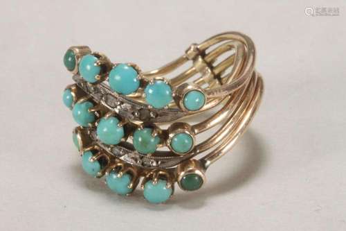 14ct Gold and Turquoise Multi Band Ring,