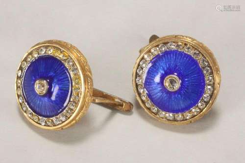 Pair of Ladies Gilt and Enamel Earrings,