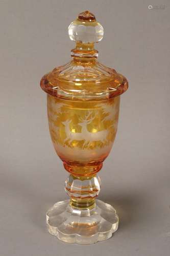 Bohemian Amber Cut Glass Vase and Cover,