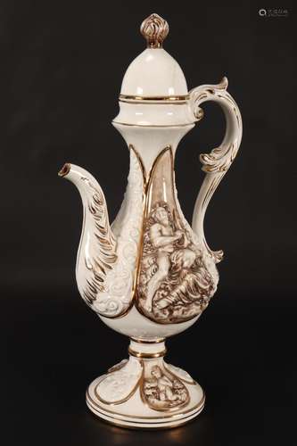 Large Capodimonte Porcelain Ewer and Cover,