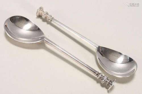 Pair of American Silver Plate Seal Top Spoons,