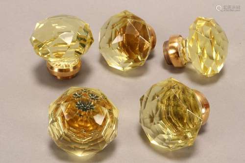 Wonderful Set of Five Yellow Glass Door Handles,