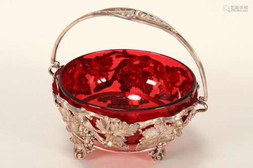 Ruby Glass and Silver Plate Sweets Basket,