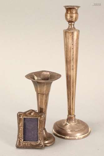 Sterling Sliver Candle Stick and Poesy Vase,