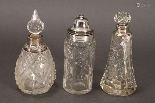 Two English Sterling Silver Collared Scent Bottles