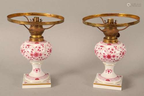 Pair of German Porcelain Kerosene Lamps,