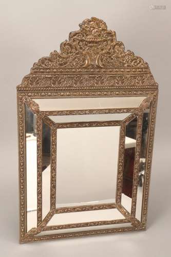 19th Century Brass Repousse Cushion Mirror,