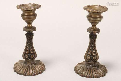 Pair of Mid-19th Century Bronze Squat Candlesticks