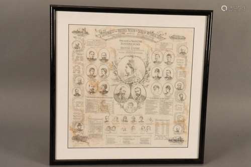 1897 Queen Victoria Framed Handkerchief Souvenir,