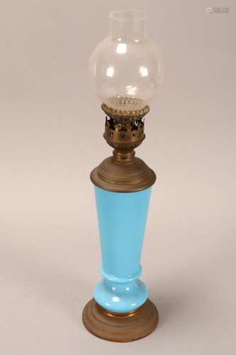 19th Century French Opaline Glass Oil Lamp,