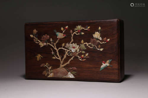 花梨木嵌寶蓋盒