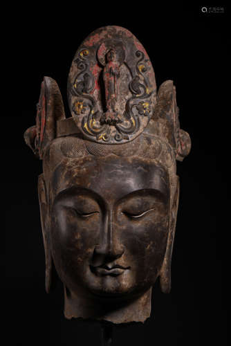 CHINESE HAN DYNASTY STONE CARVED GUANYIN BUDDHA HEAD