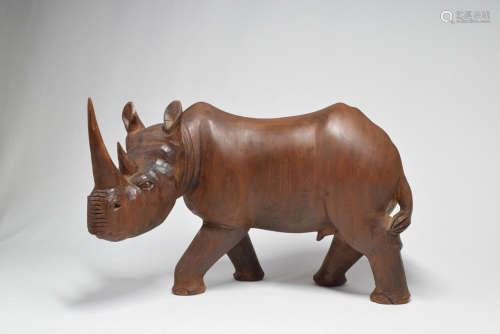 Wood Rhino Figure