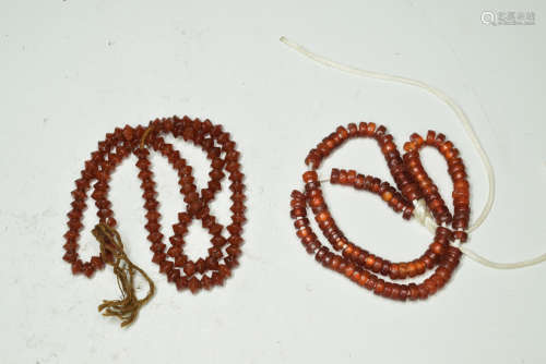 Pair of Red Agate Bead Necklace