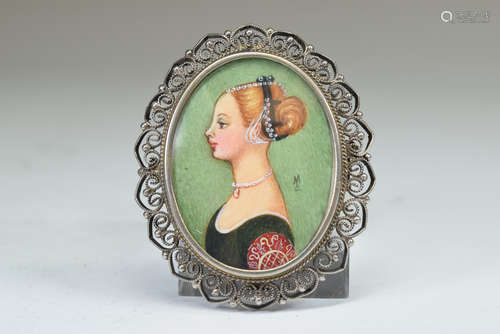 Silver 800 Hand Painted Portrait Miniature Brooch