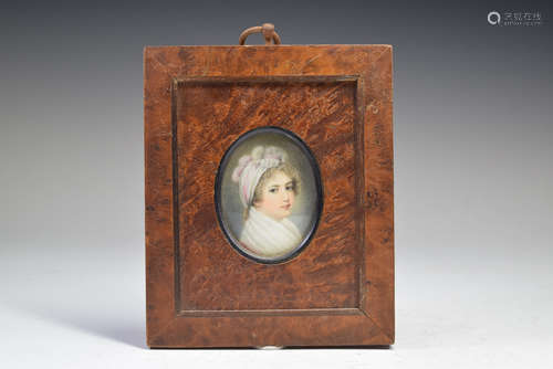 Hand Painted Lady Portrait with Wood Frame