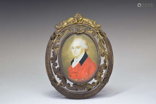 Gilt Bronze Hand Painted Man Portrait Miniature