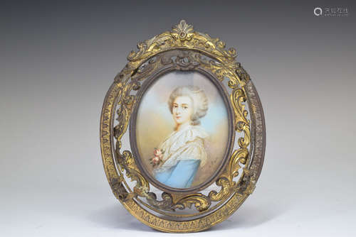 Gilt Bronze Hand Painted Lady Portrait Miniature