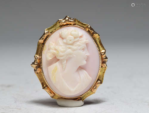 10K Gold Coral Cameo Brooch