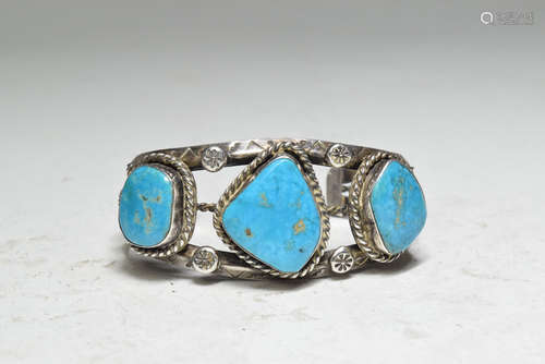 Navajo Sterling Silver Turquoise Cuff