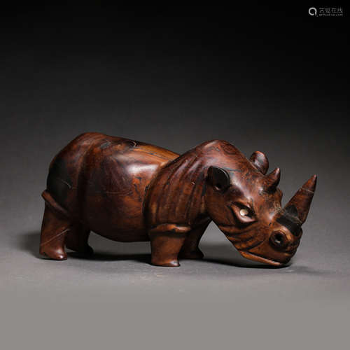 CHINESE QING DYNASTY HUANGHUALI WOOD RHINOCEROS