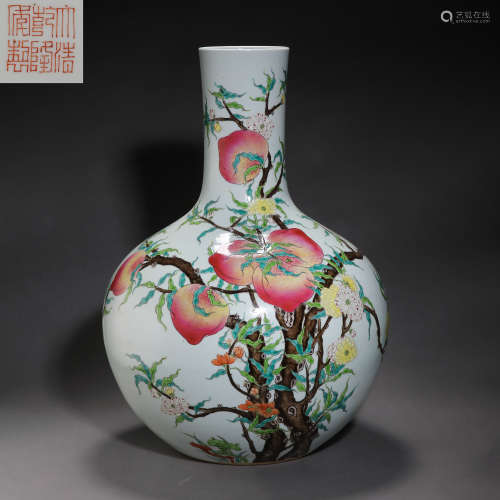 CELESTIAL BALL VASE WITH PEACH PATTERN IN QIANLONG PERIOD OF...