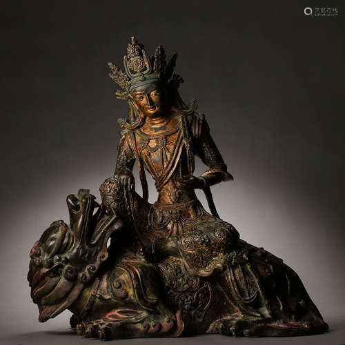 CHINESE MING DYNASTY POTTERY GILT BUDDHA STATUE